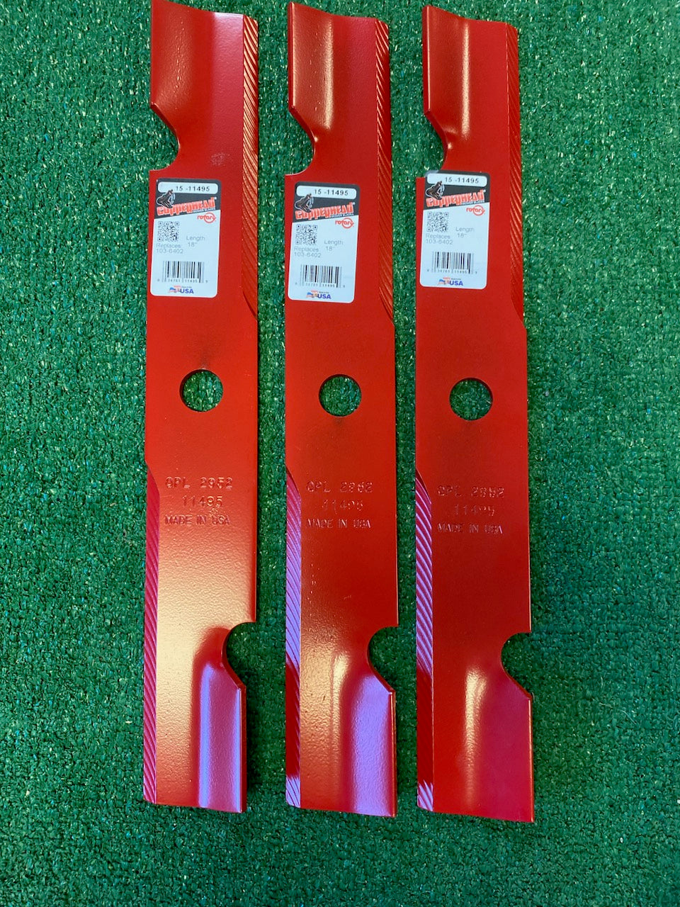 3 USA MADE BLADES BLADES 52" EXMARK 15/16" CENTER HOLE 103-6402 103-6402-S